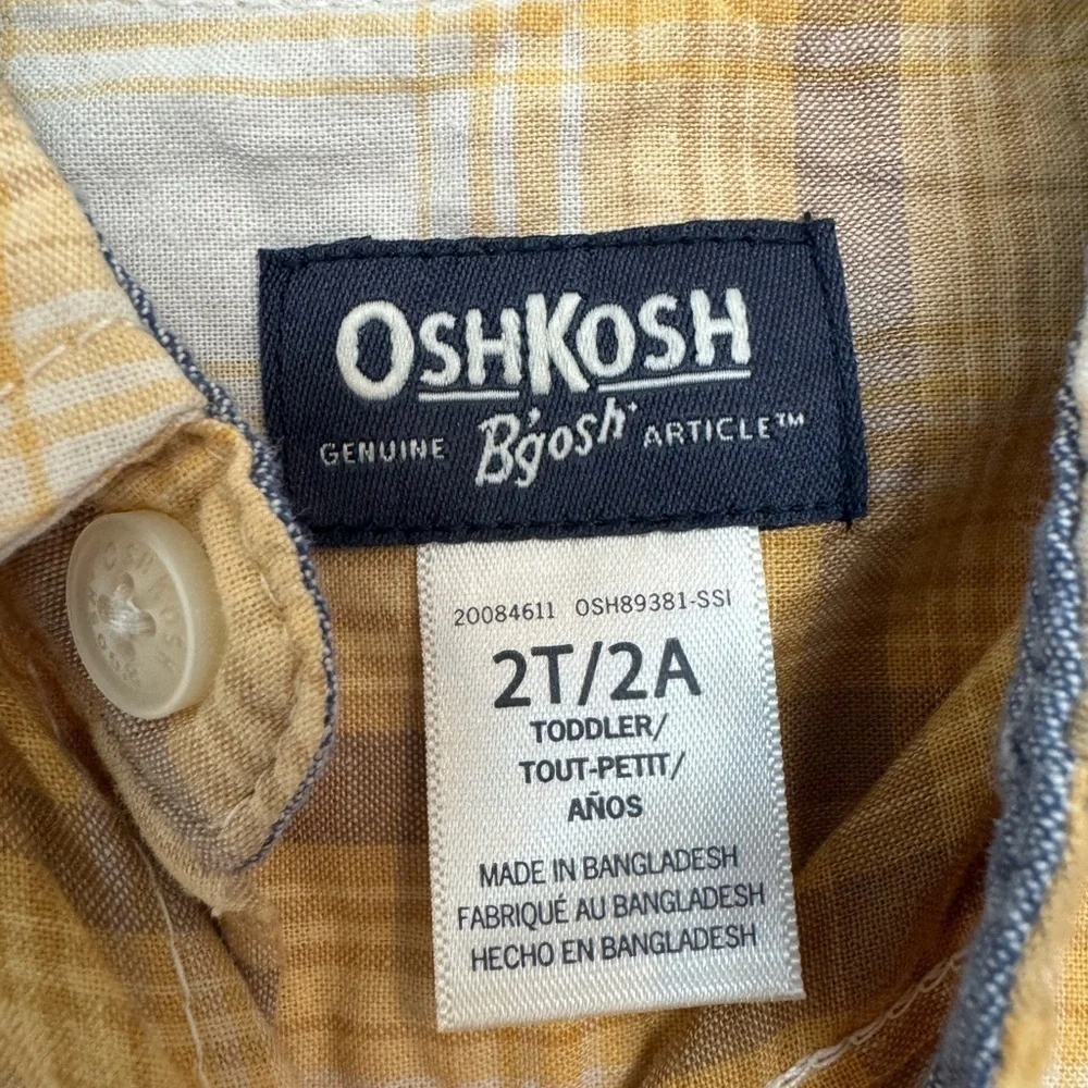 OshKosh B'gosh Yellow and White Plaid Button Down Shirt Size 2T 100% Cotton
